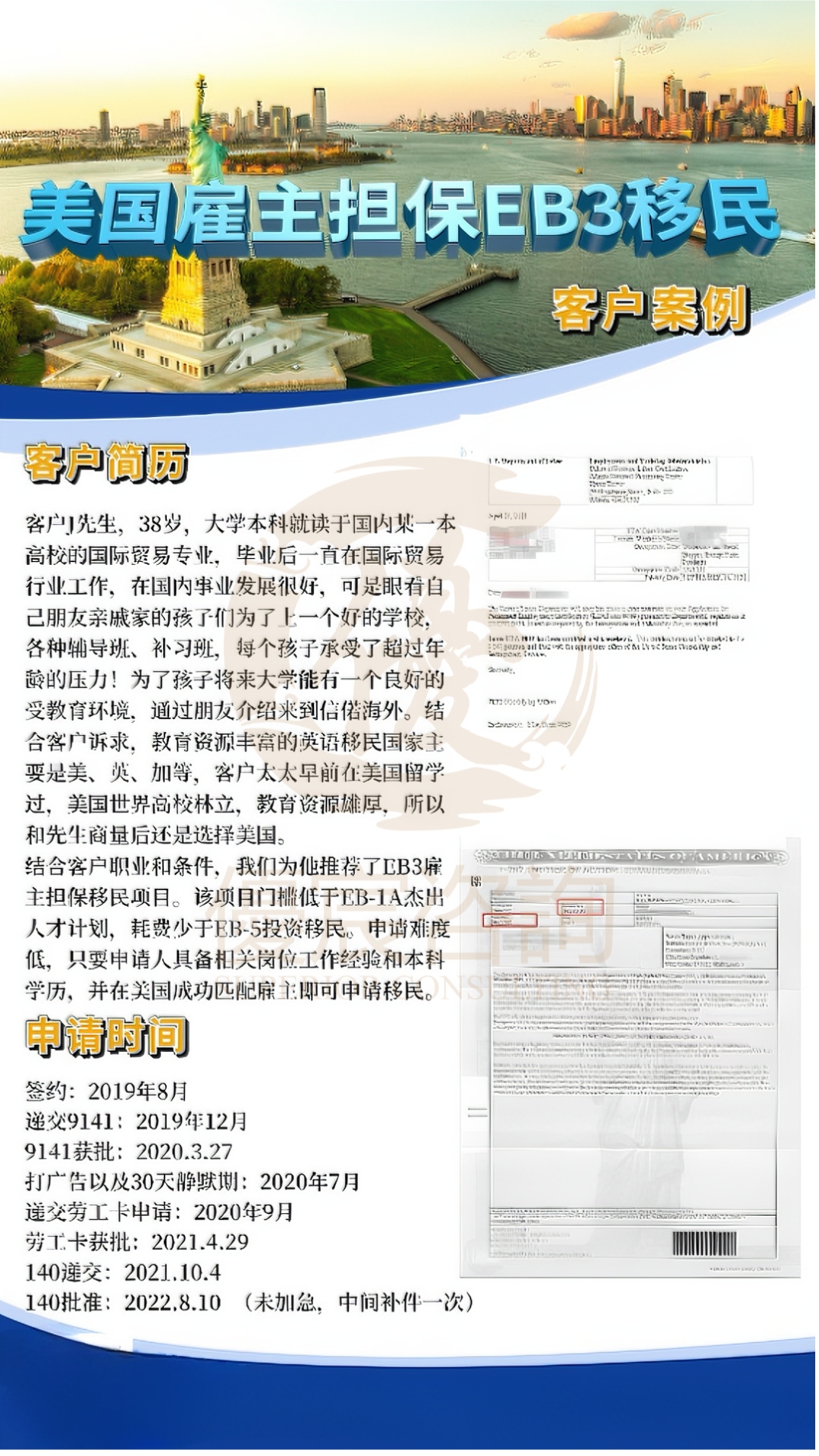 [美国]恭喜客户J先生通过雇主担保EB3成功移民美国